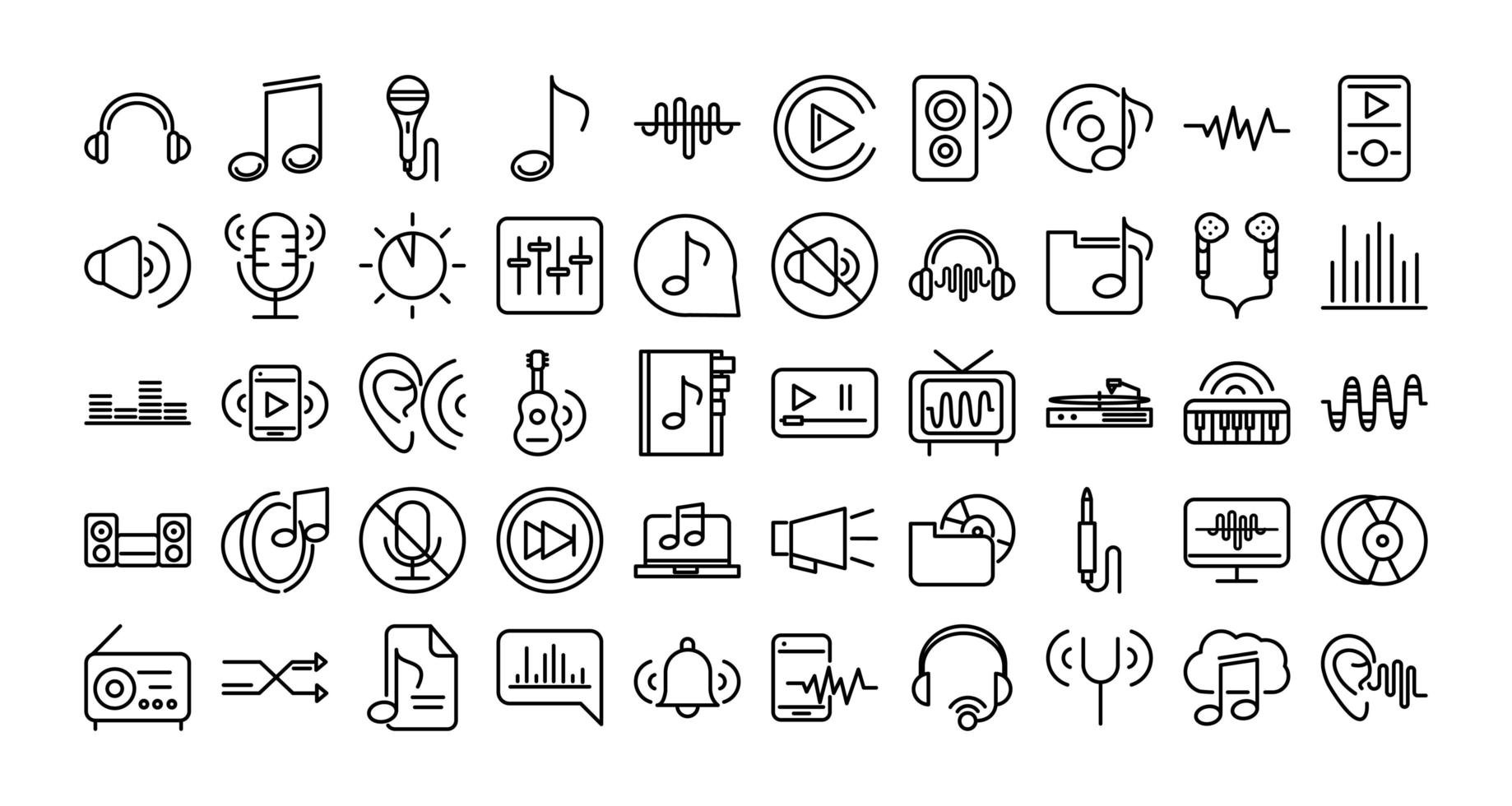 sound audio volume music line style icons set vector