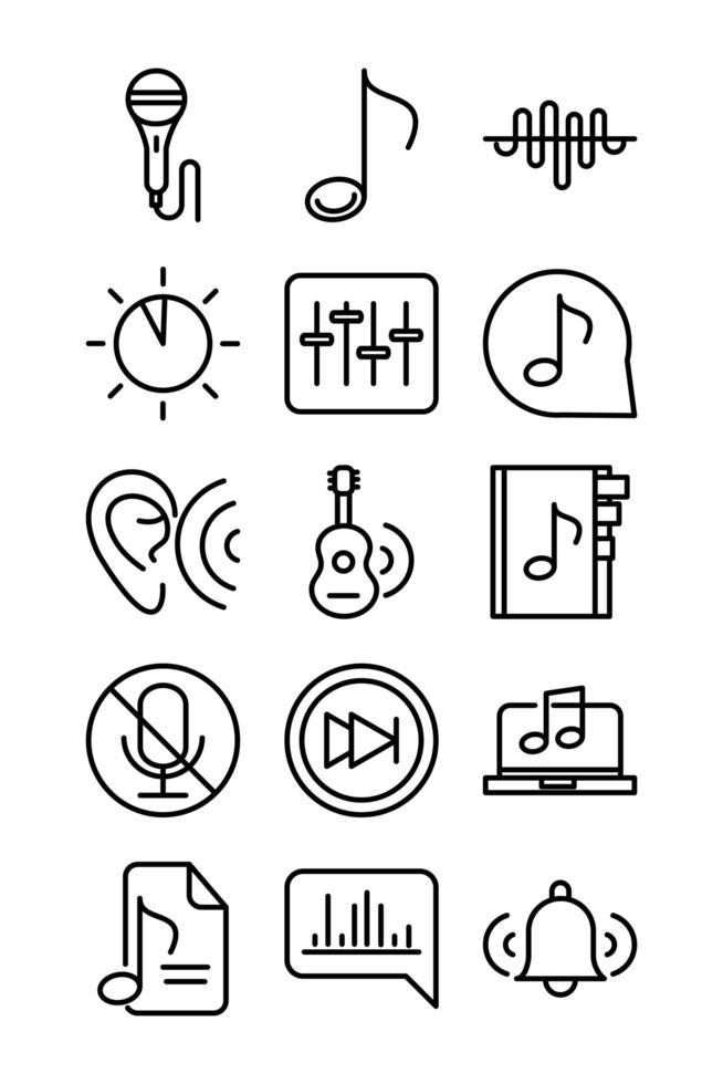 sound audio volume music line style icons set vector