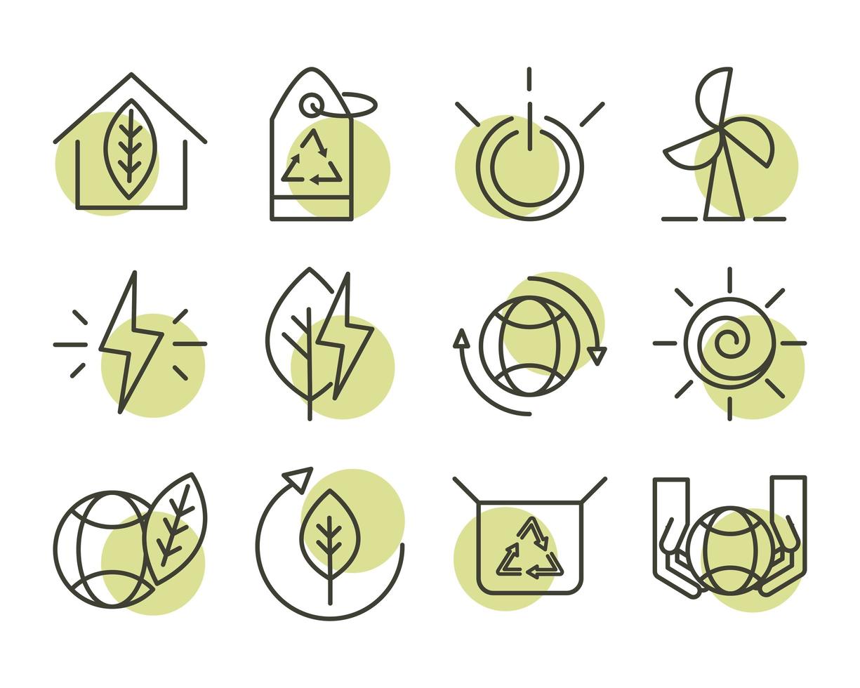 iconos de ecología renovable alternativa de energía sostenible establecen icono de estilo de línea vector