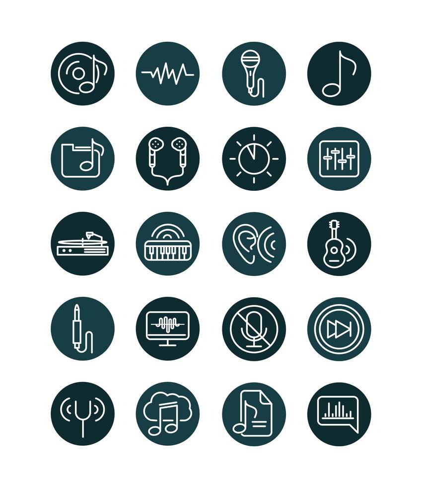 sound audio volume music block style icons set vector