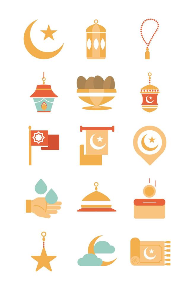 Ramadán árabe celebración islámica conjunto de iconos icono de color de tono vector