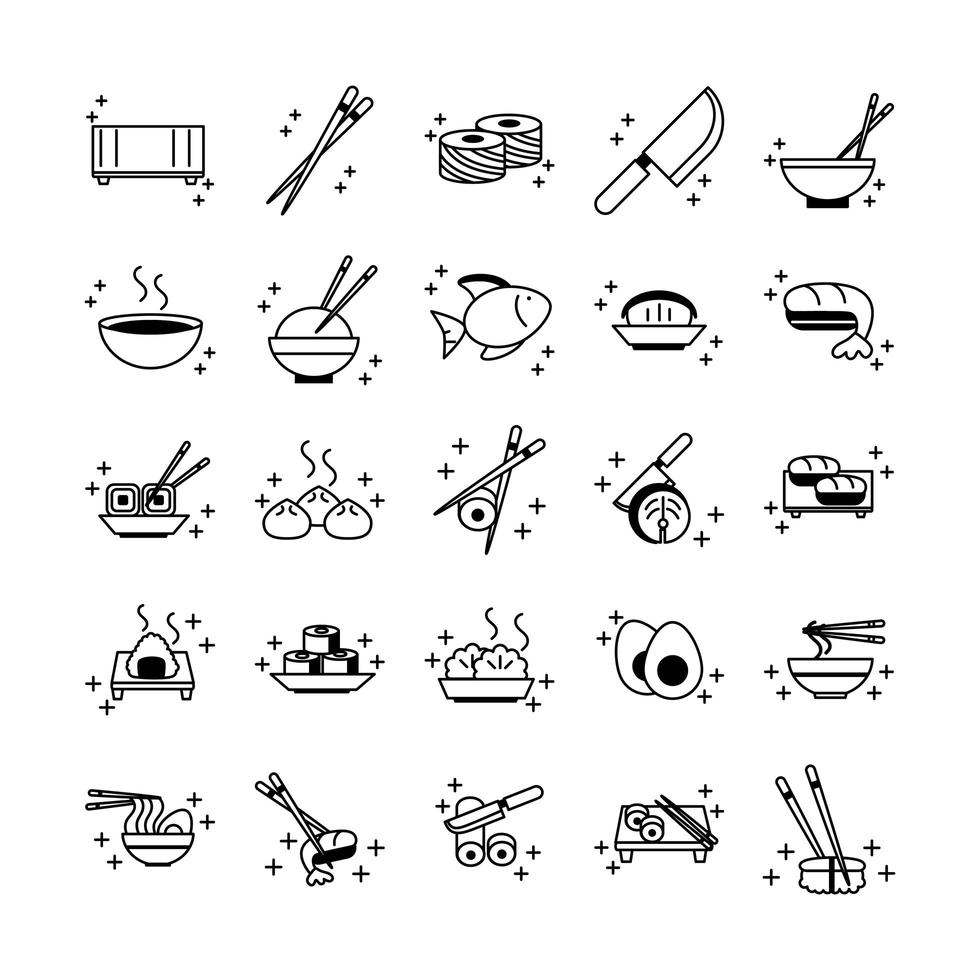 sushi oriental menu icons set line style icon vector