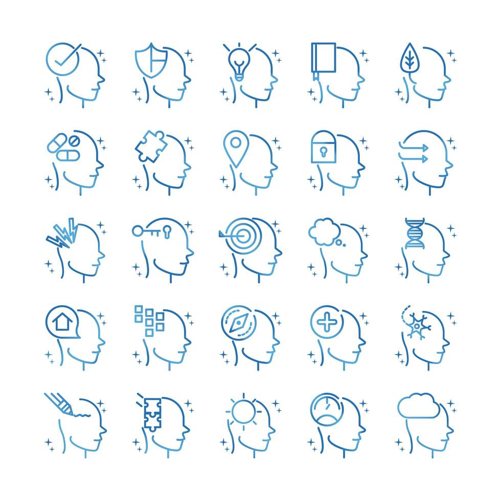 alzheimers disease neurological brain medical condition icons set gradient line vector