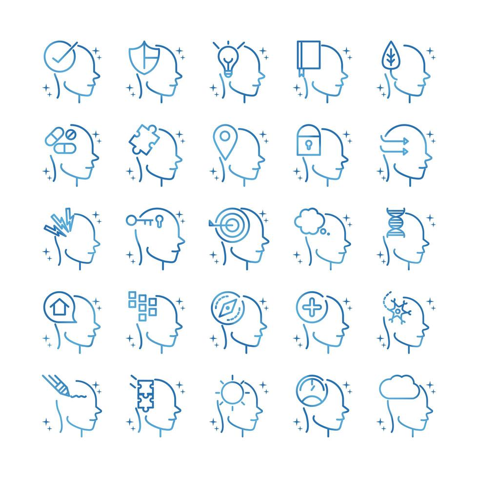 alzheimers disease neurological brain medical condition icons set gradient line vector