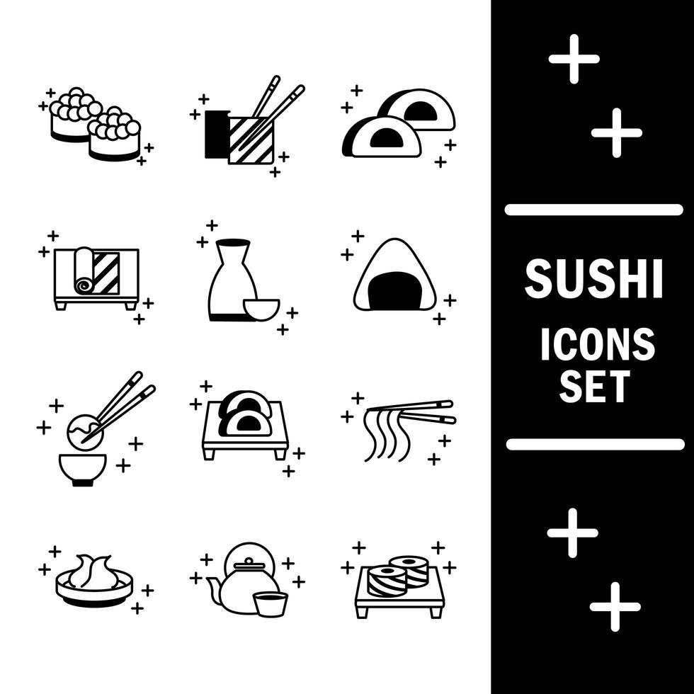 sushi oriental japanese menu traditonal food icons set line style icon vector