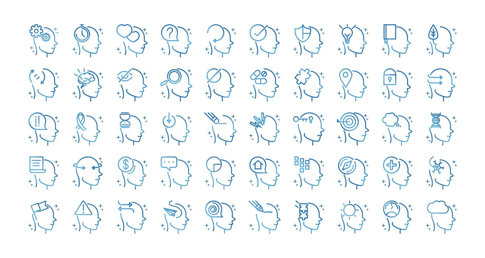 alzheimers disease neurological brain medical condition icons set gradient line vector