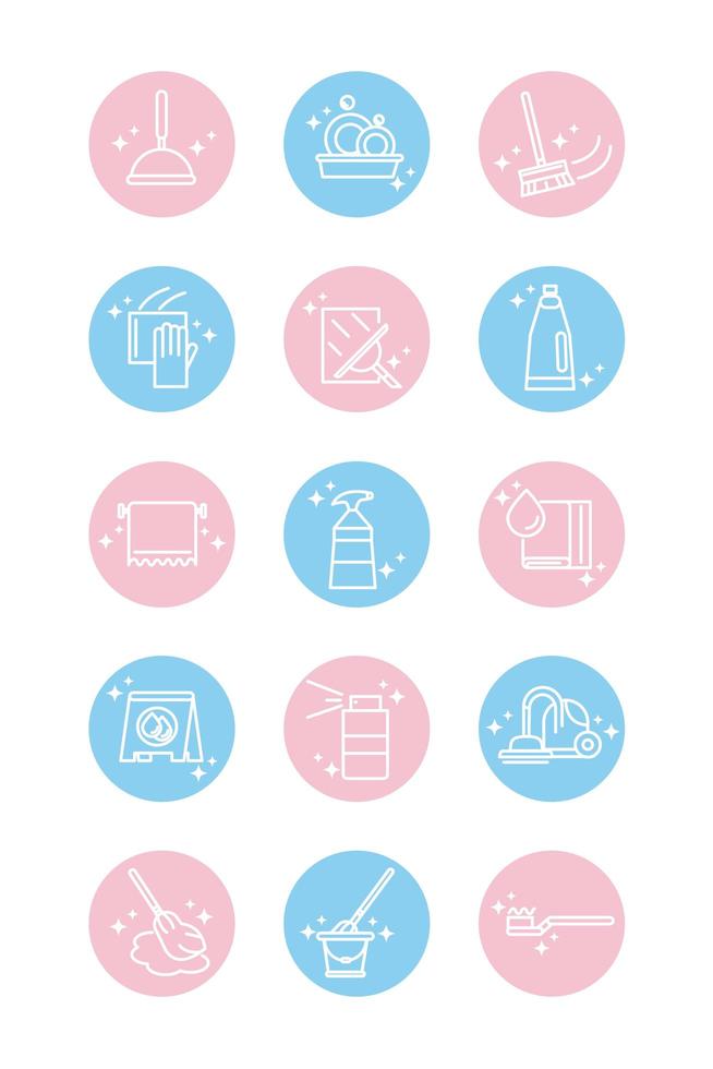 cleaning domestic hygiene icons set domestic hygiene block color style icon vector