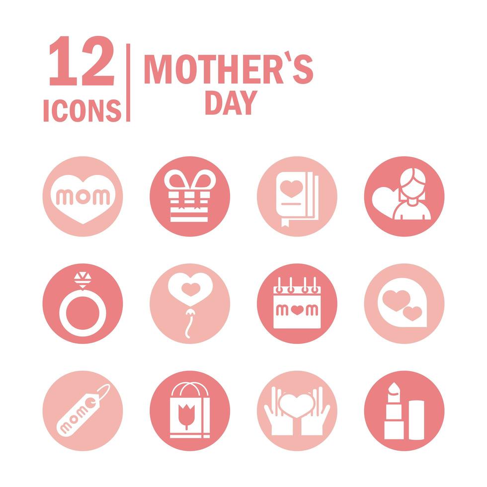 mothers day celebration party event icons set block style vector