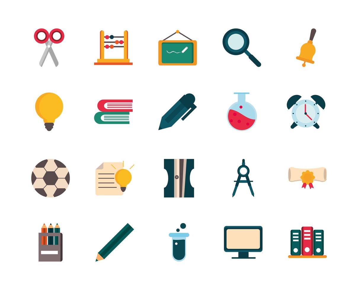 conjunto de suministros de papelería educación escuela icono diseño vector