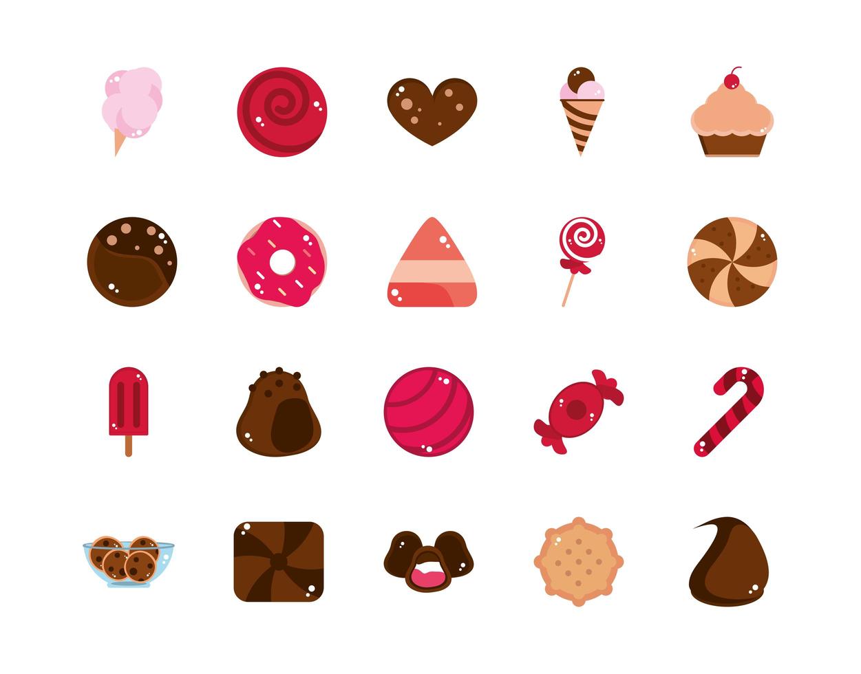 sweet confectionery snack food candy icons collection vector