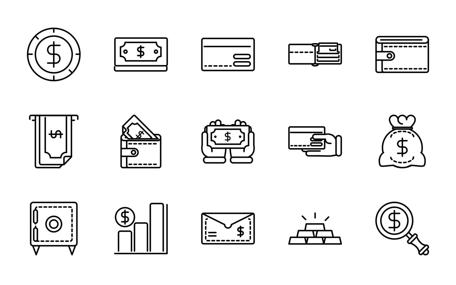 money business cash finance icon collection line design vector