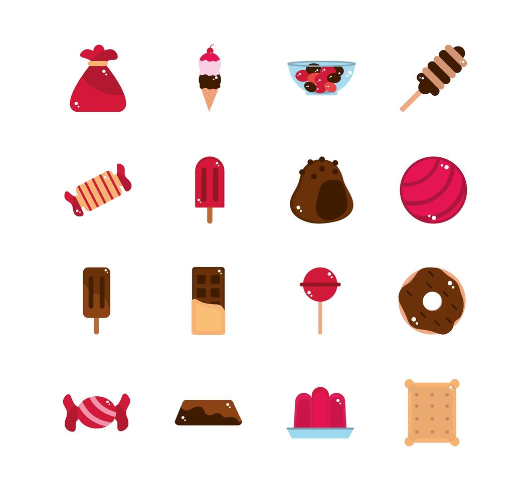 Colección de iconos de dulces de bocadillos de confitería dulce vector