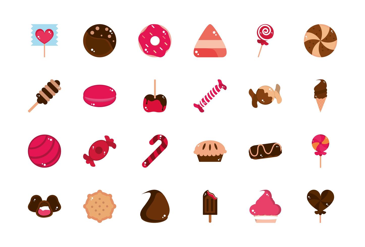 sweet confectionery snack food candy icons collection vector