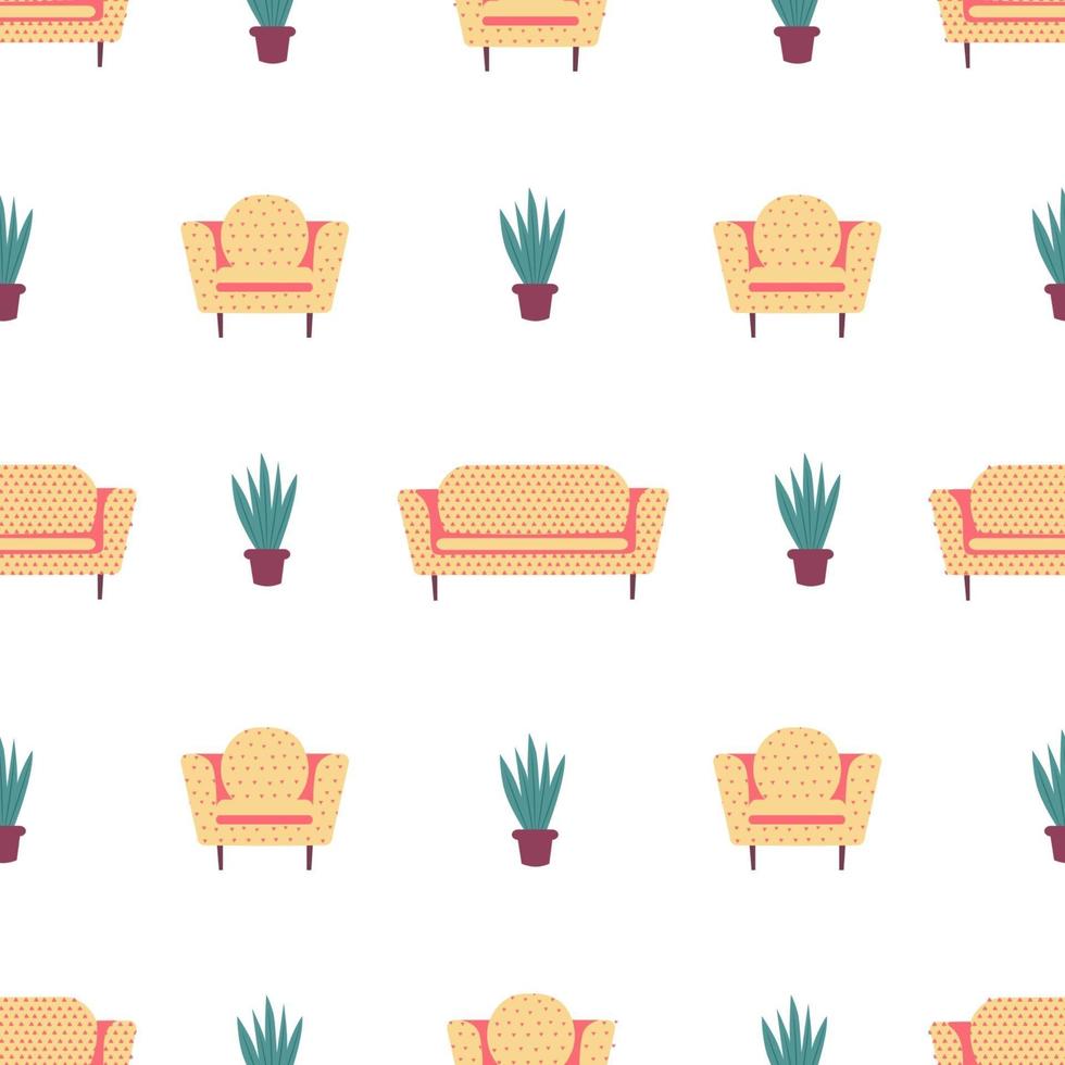 Patrón sin fisuras con elegantes sillones y sofás escandinavos. vector