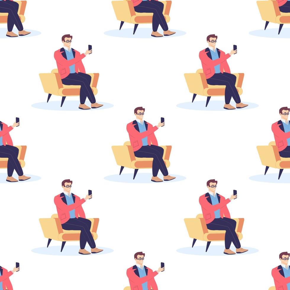 Seamless pattern with office workers using smartphones gadgets vector