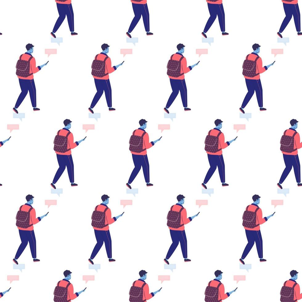 Seamless pattern with guys who chat and type on the phone vector