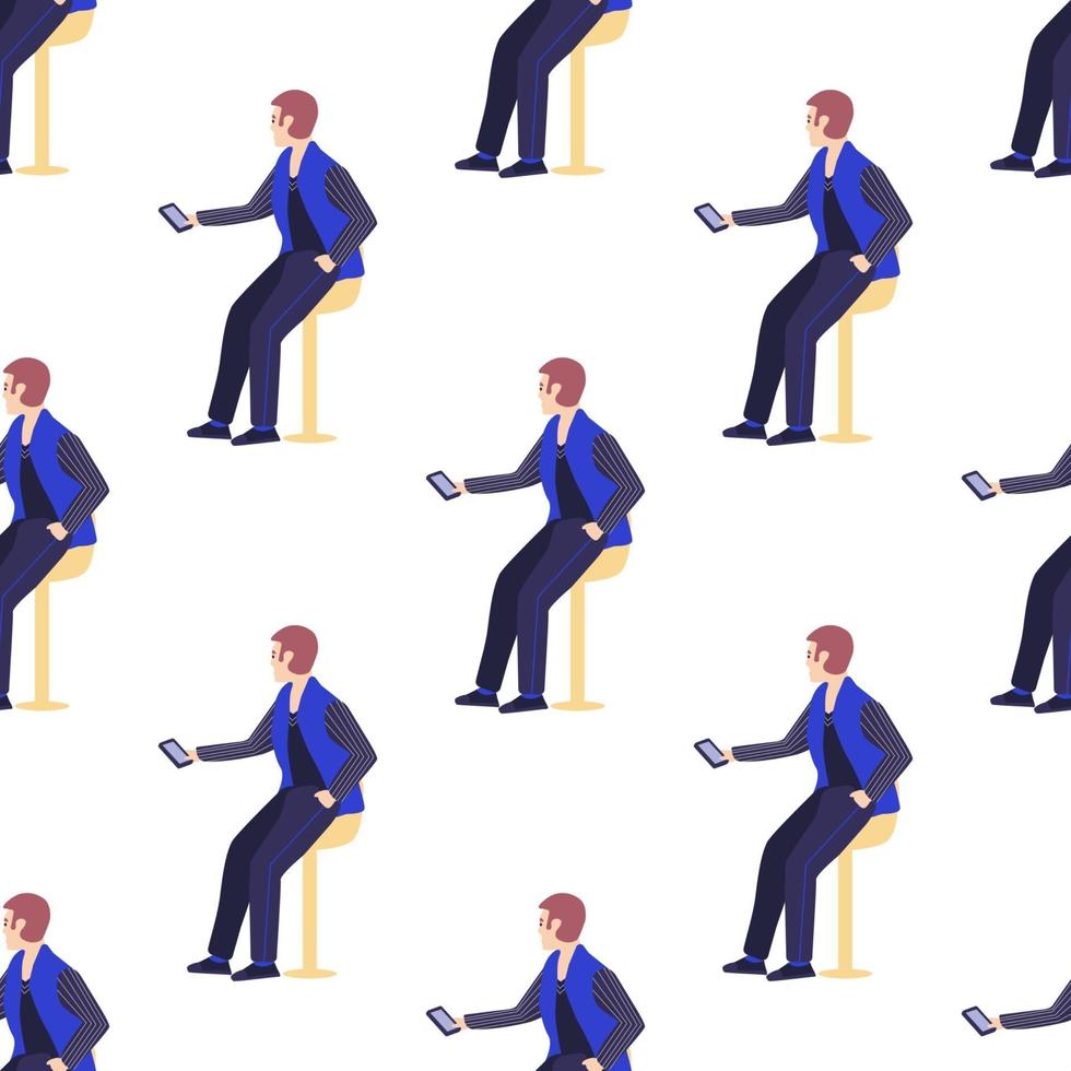 Seamless pattern with office workers men are holding smartphones vector