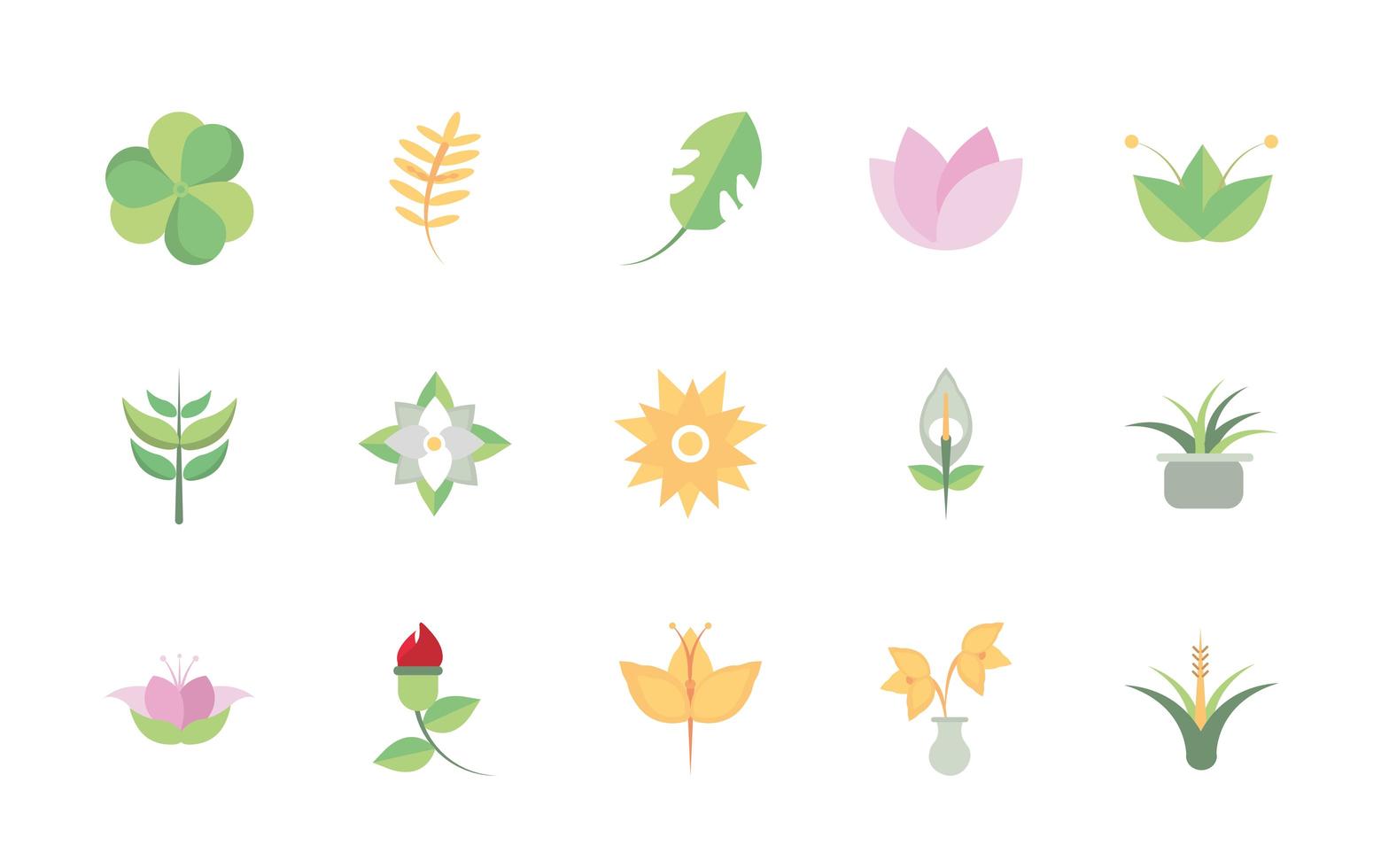 flower foliage decoratiopn natural floral botanical icons set vector