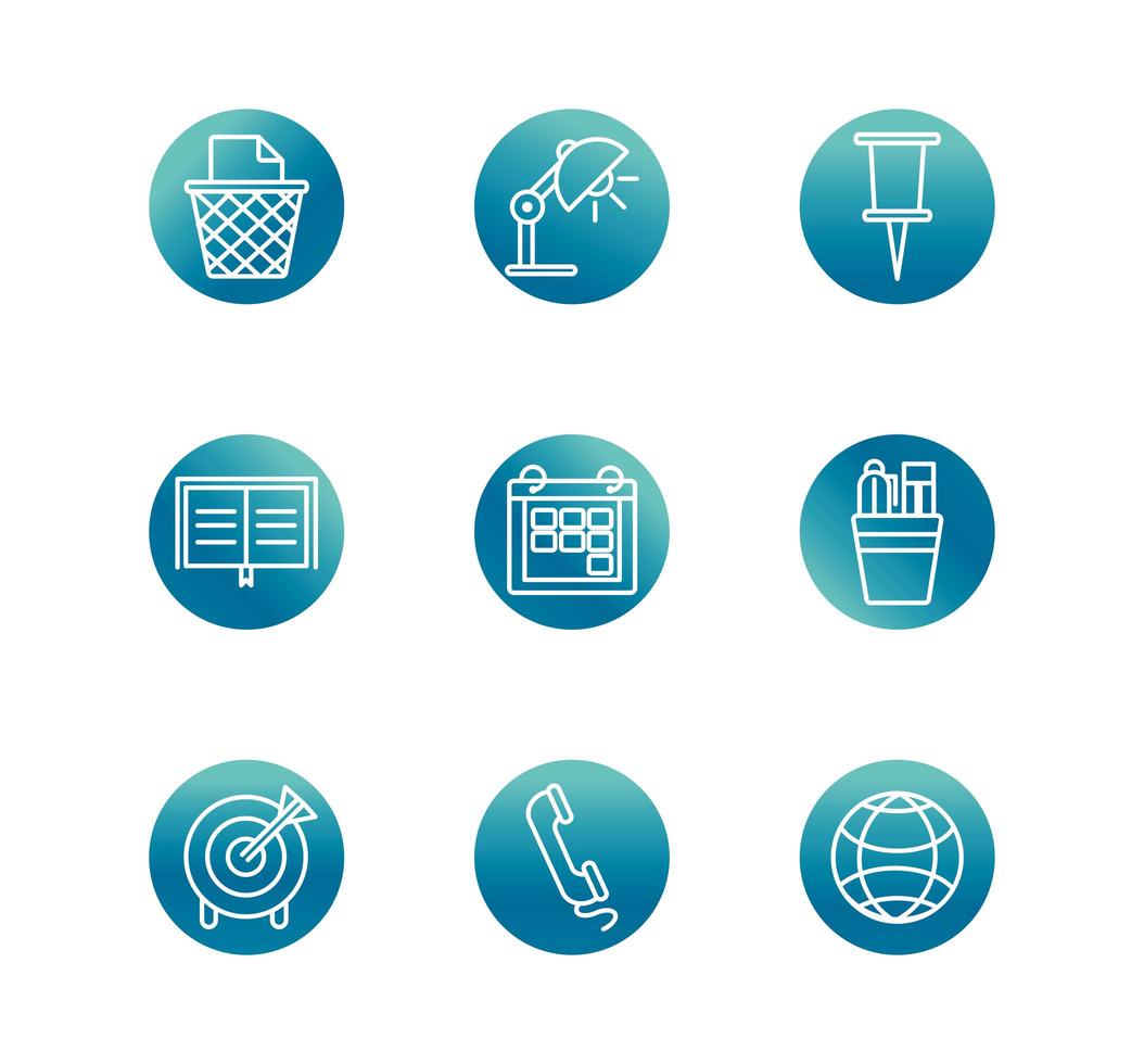 office supply equipment stationery icon set block gradient style icon vector