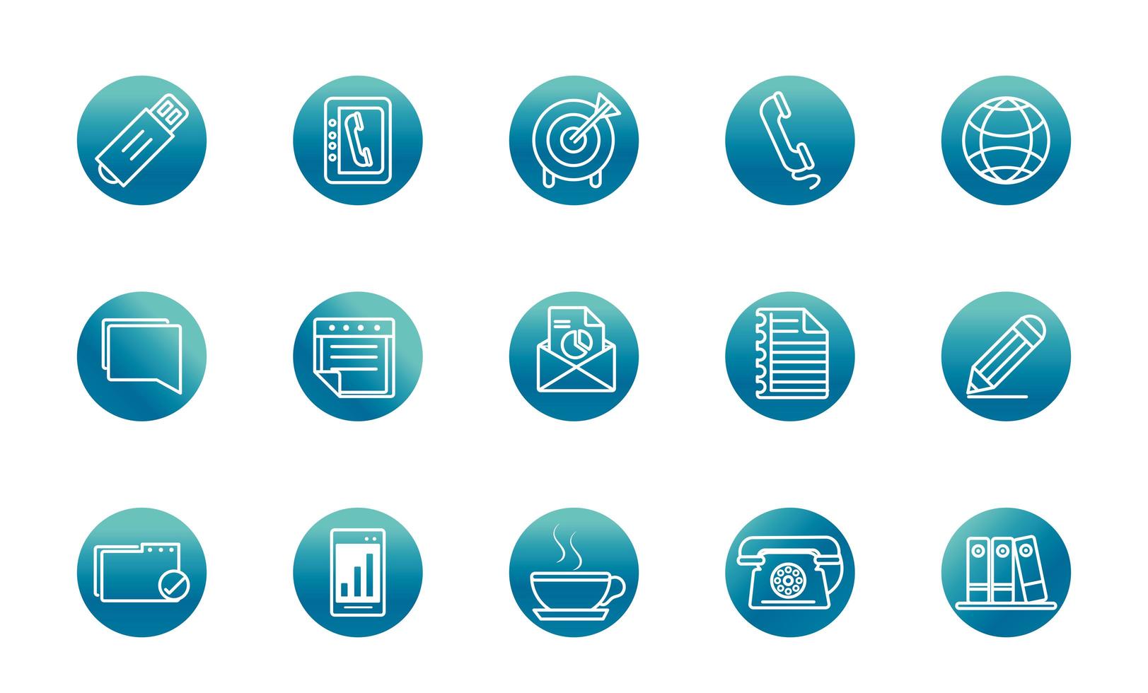 office supply equipment stationery icon set block gradient style icon vector