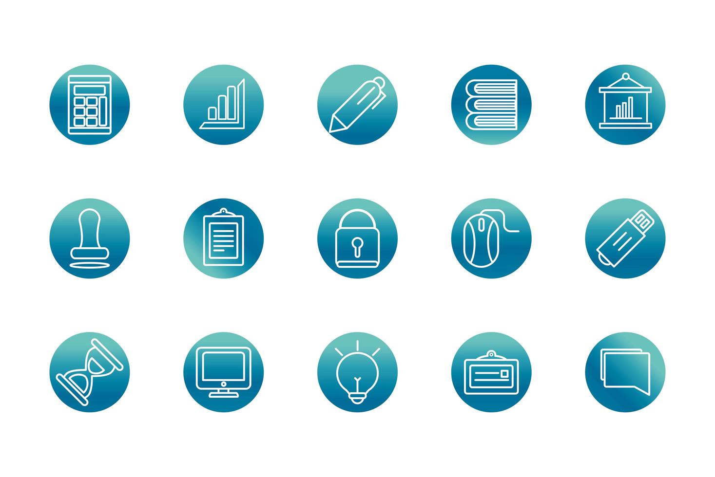 office supply equipment stationery icon set block gradient style icon vector