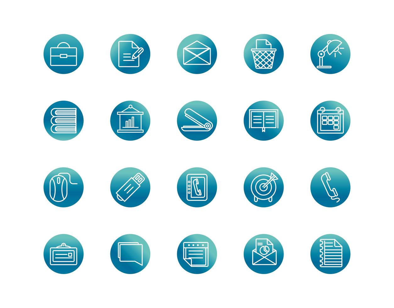 office supply equipment stationery icon set block gradient style icon vector