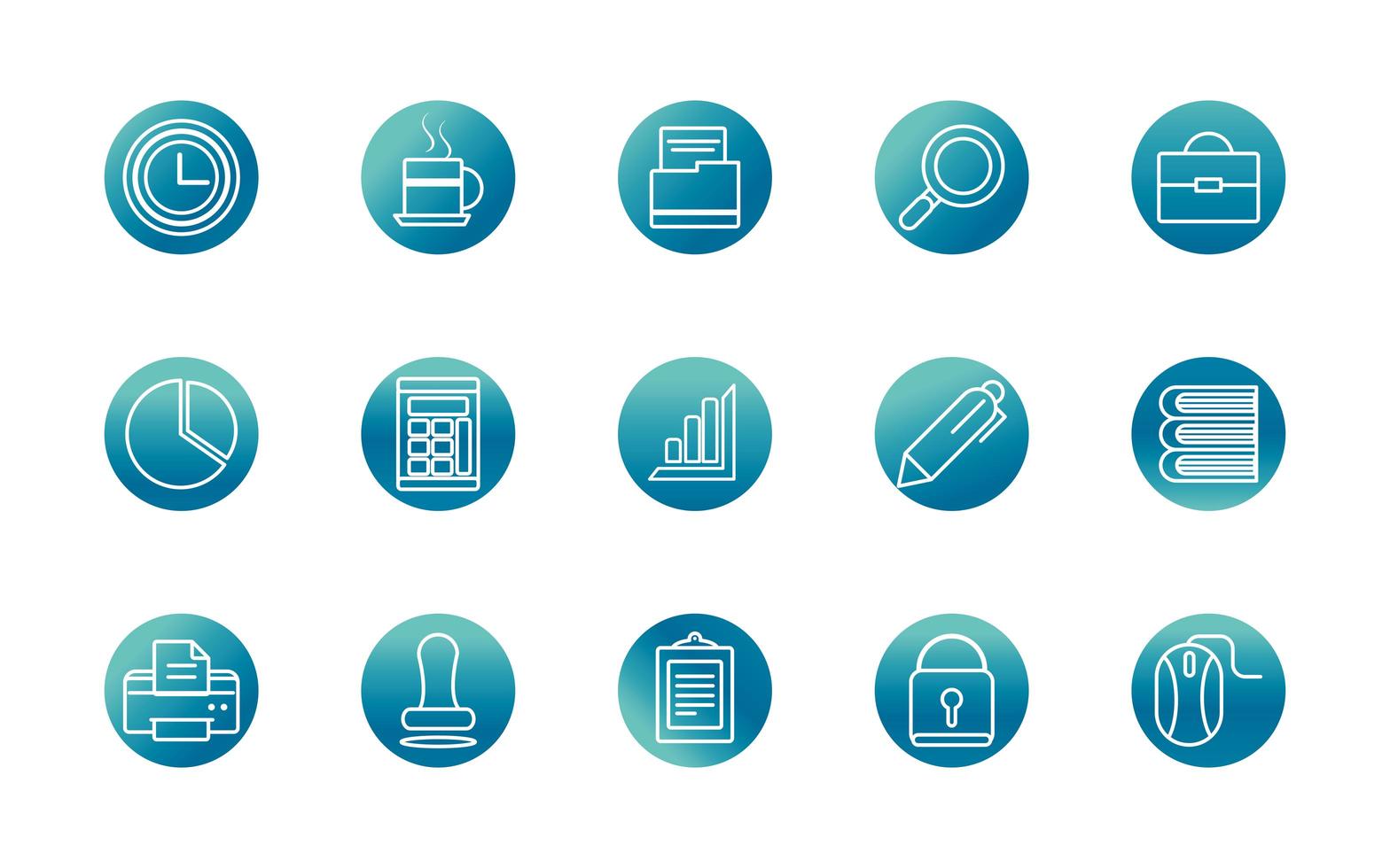 office supply equipment stationery icon set block gradient style icon vector