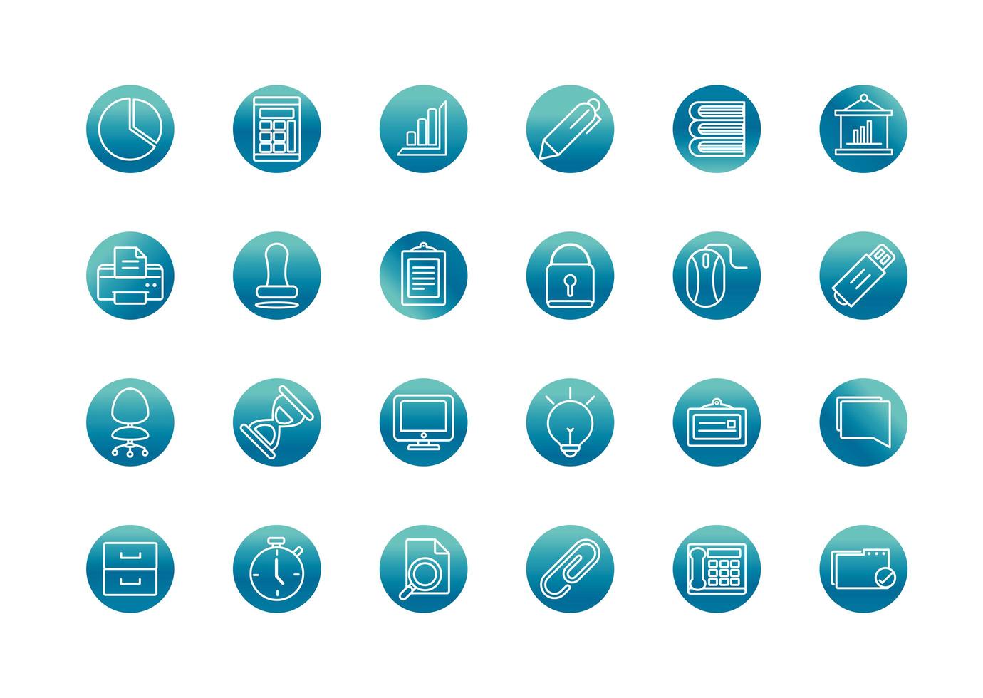 office supply equipment stationery icon set block gradient style icon vector