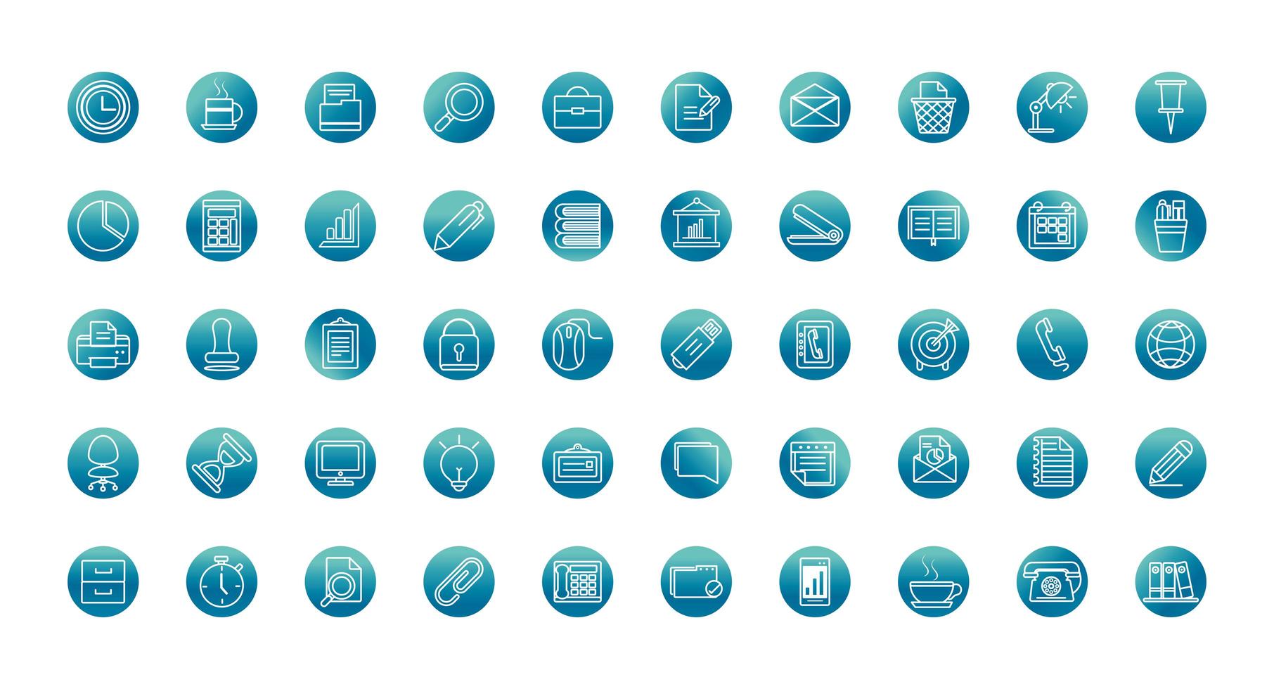 office supply equipment stationery icon set block gradient style icon vector