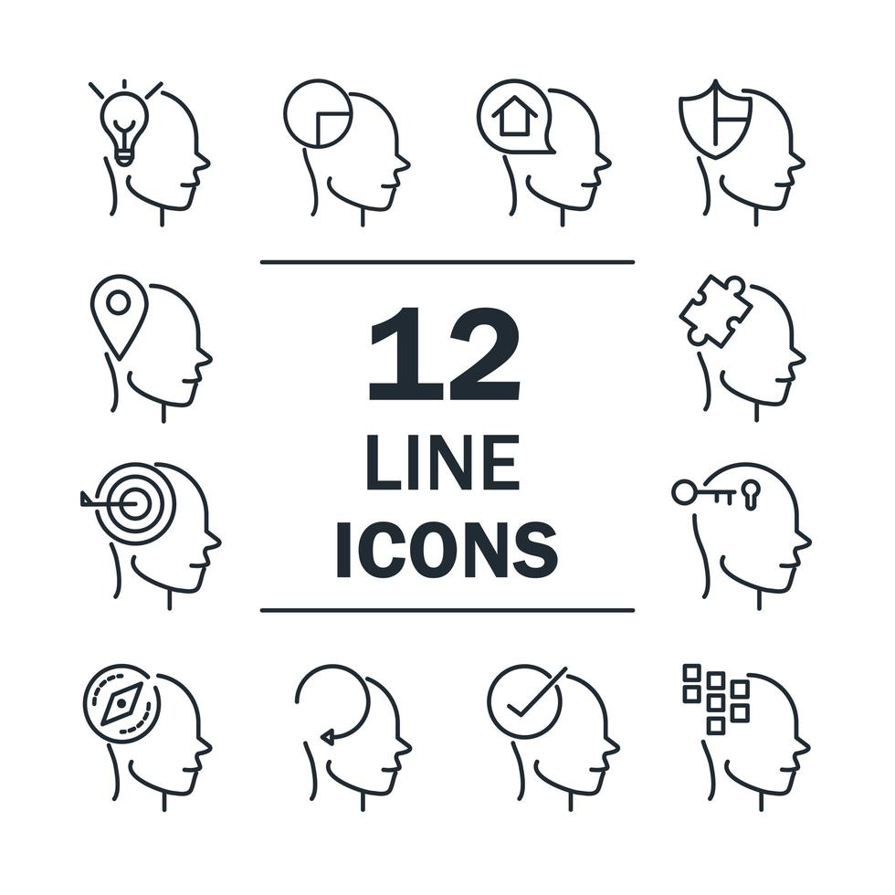 alzheimers disease neurological brain medical condition icons set line style icon vector