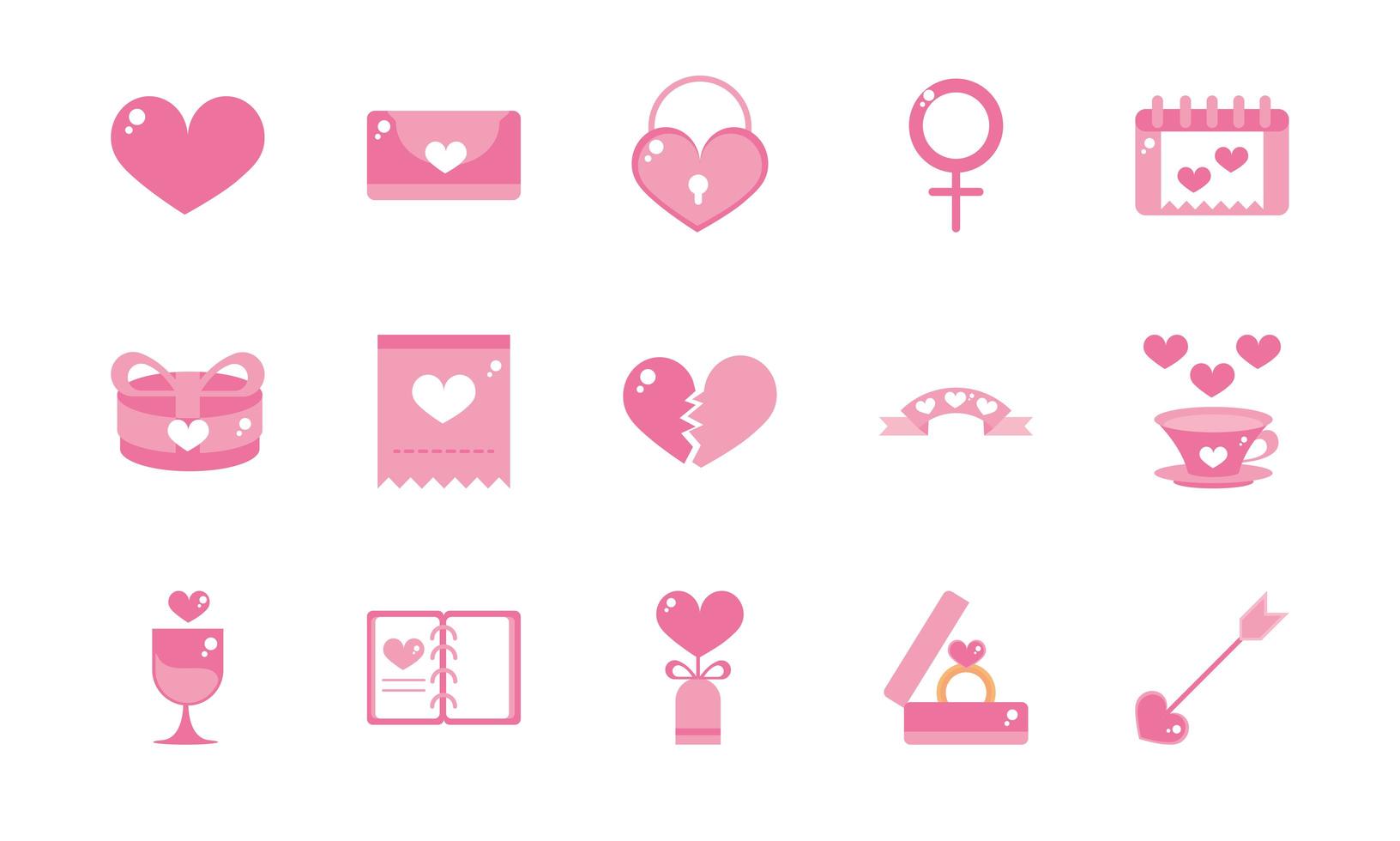 happy valentines day celebration decoration romantic icons set pink design vector