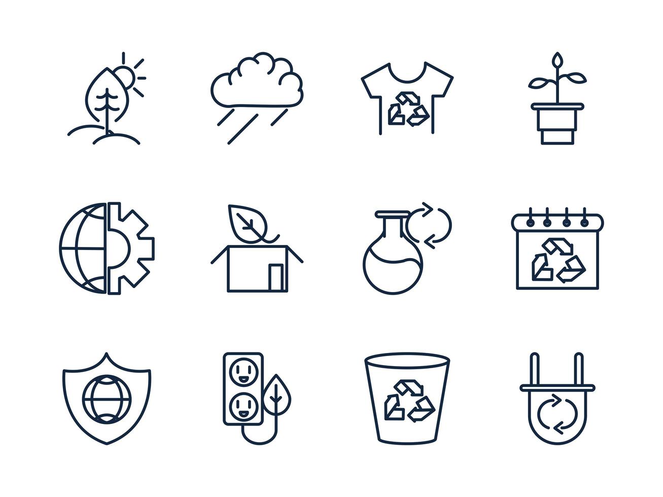 ecology environment renewable sustainable icons set linear vector