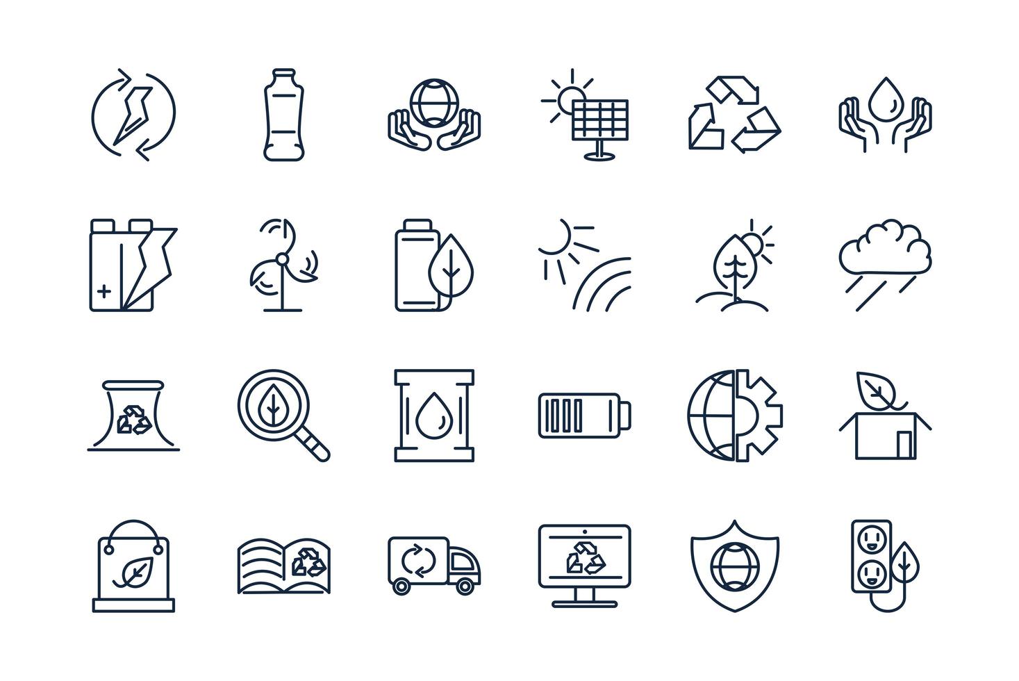 Ecología medio ambiente renovable iconos sostenibles establecidos lineales vector