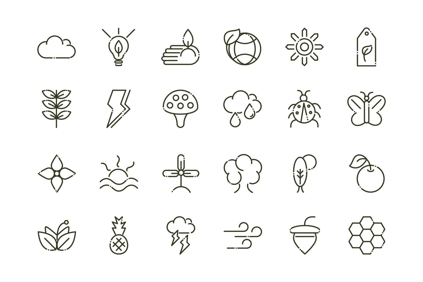 forest foliage ecology nature line design icons set vector