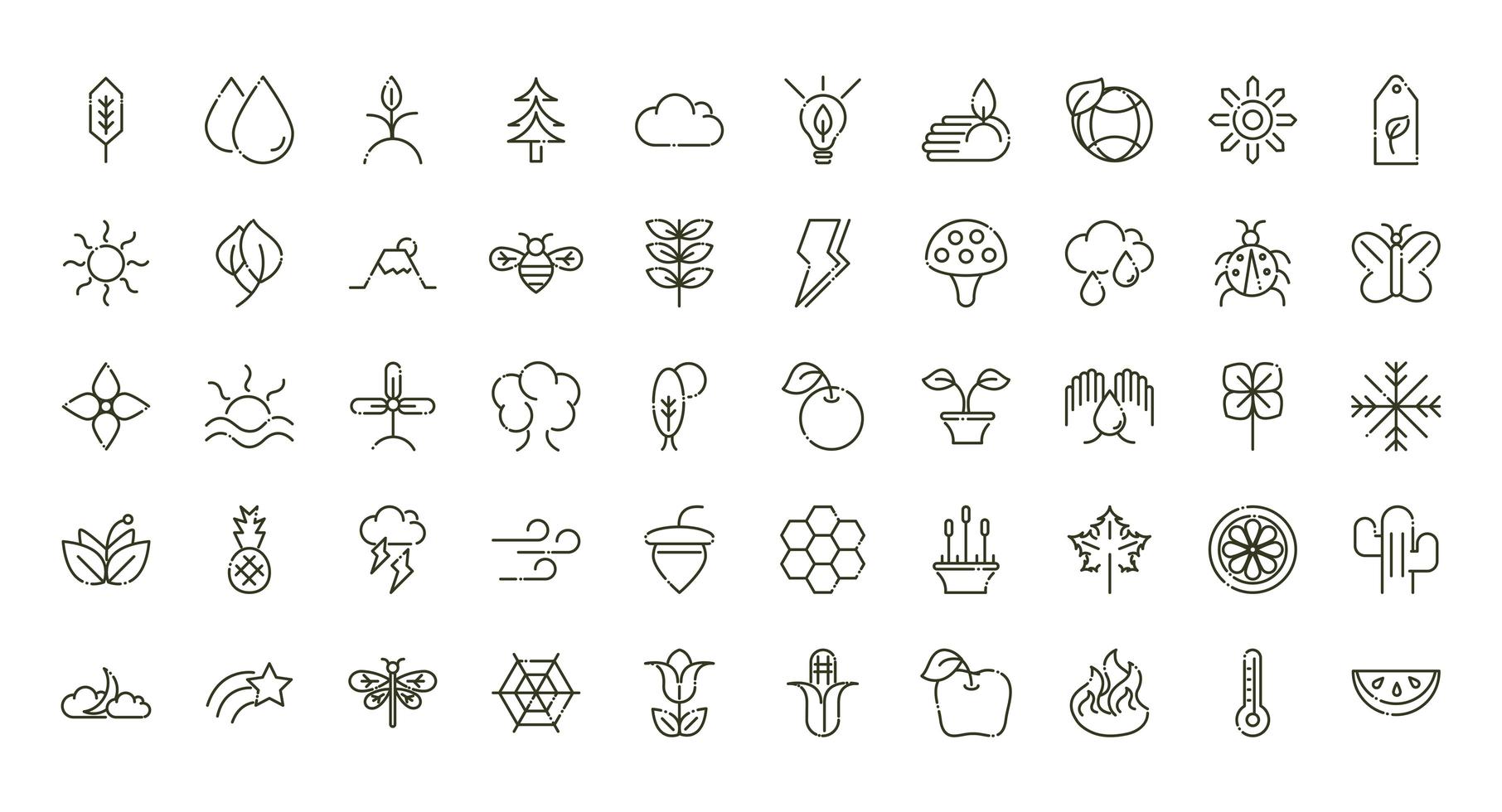 forest foliage ecology nature line design icons set vector