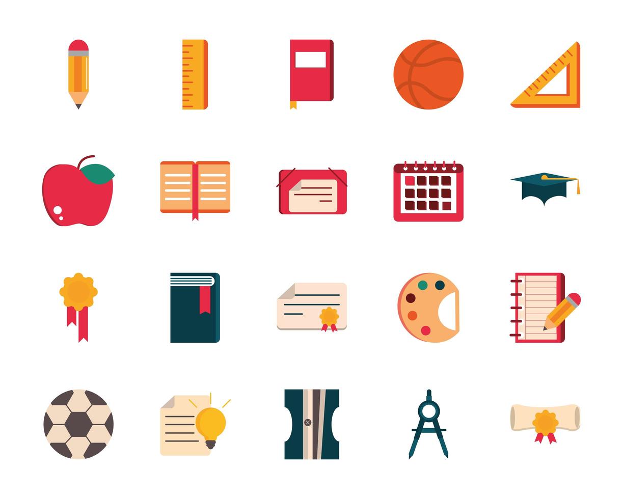 set of supply stationery education school icon design vector