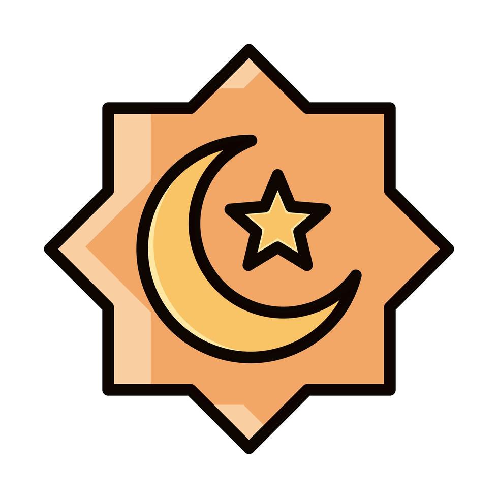 eid mubarak islamic religious ornament moon star line and fill icon vector