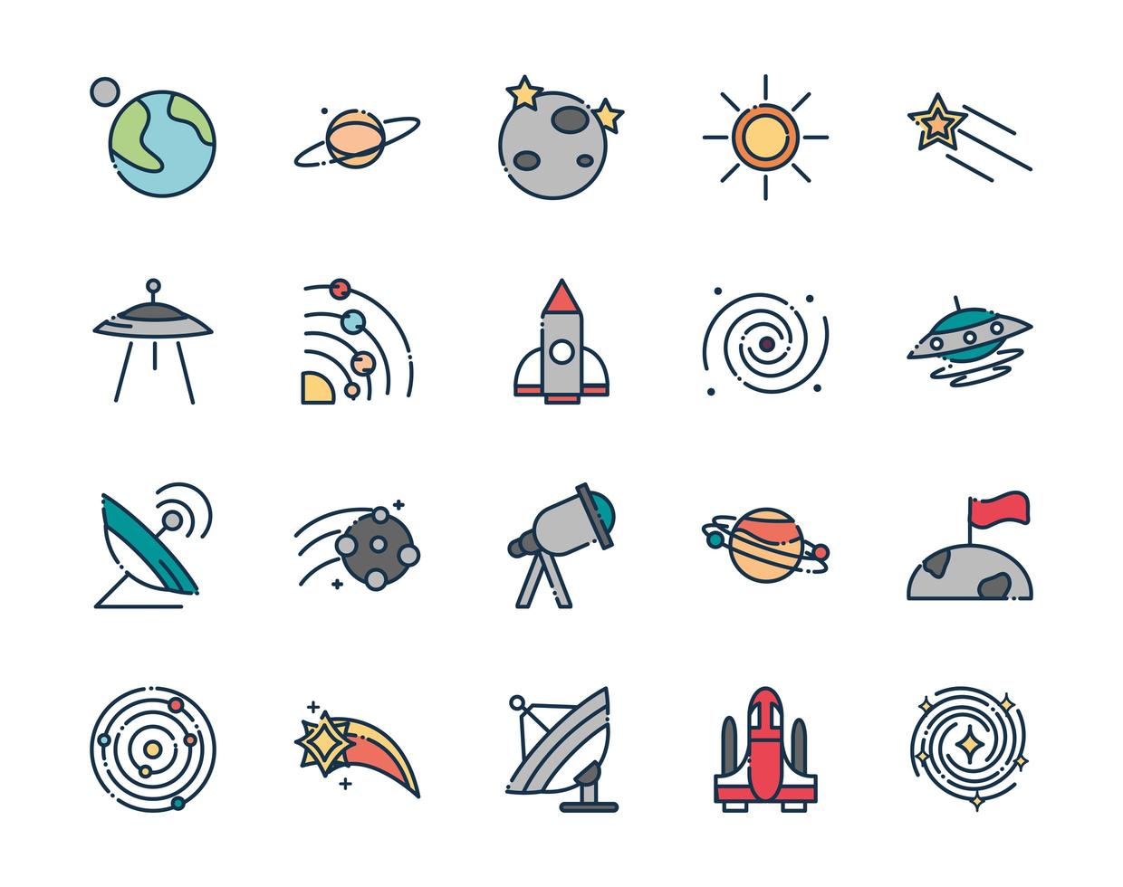 astronomy and space exploration observation science icons set vector