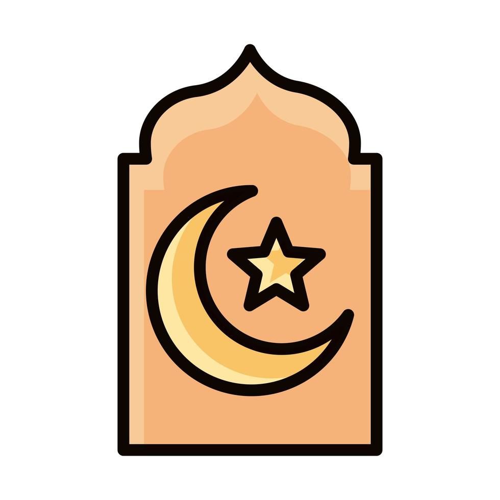 mosque moon temple eid mubarak islamic religious celebration line and fill icon vector