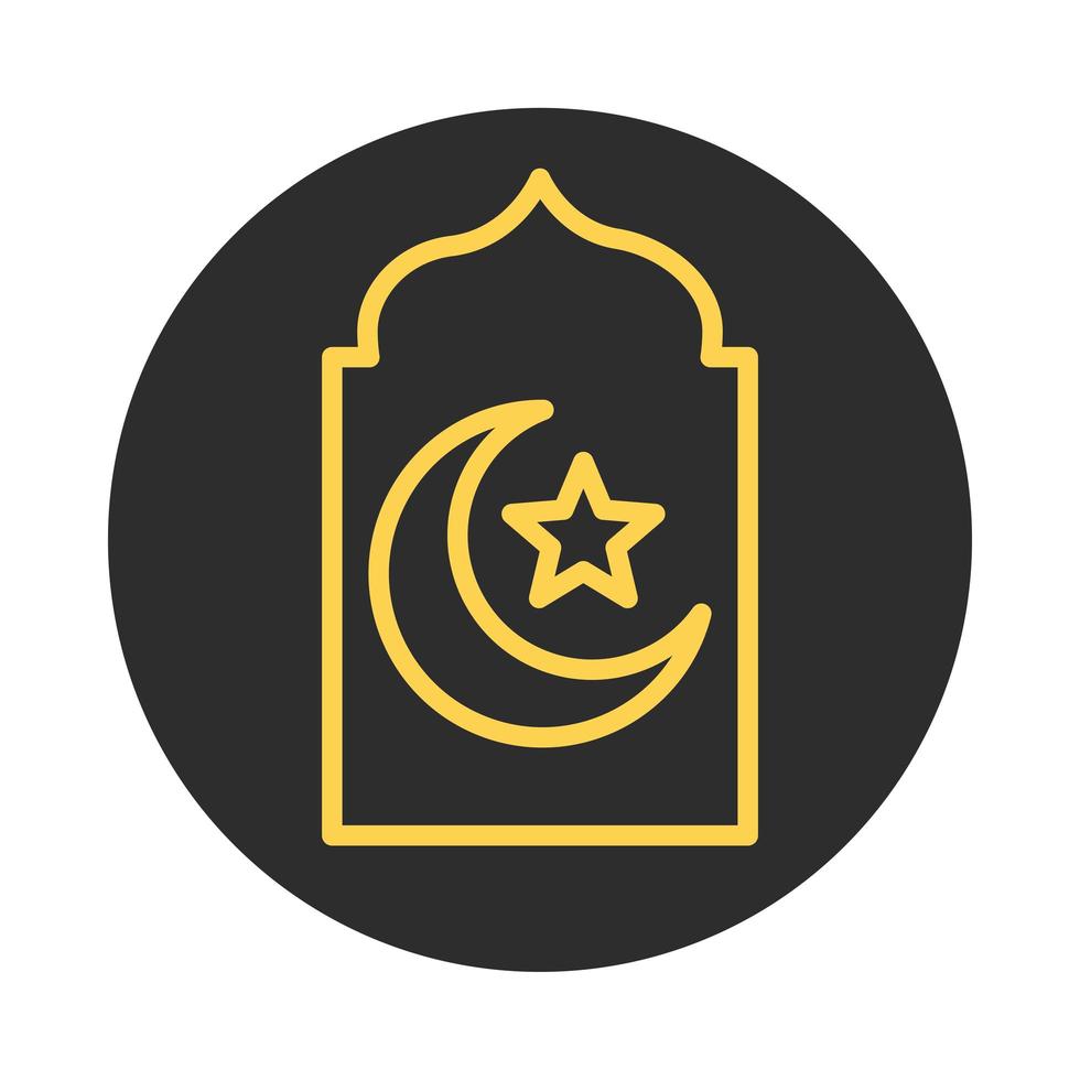 mosque moon temple eid mubarak islamic religious celebration block and line icon vector