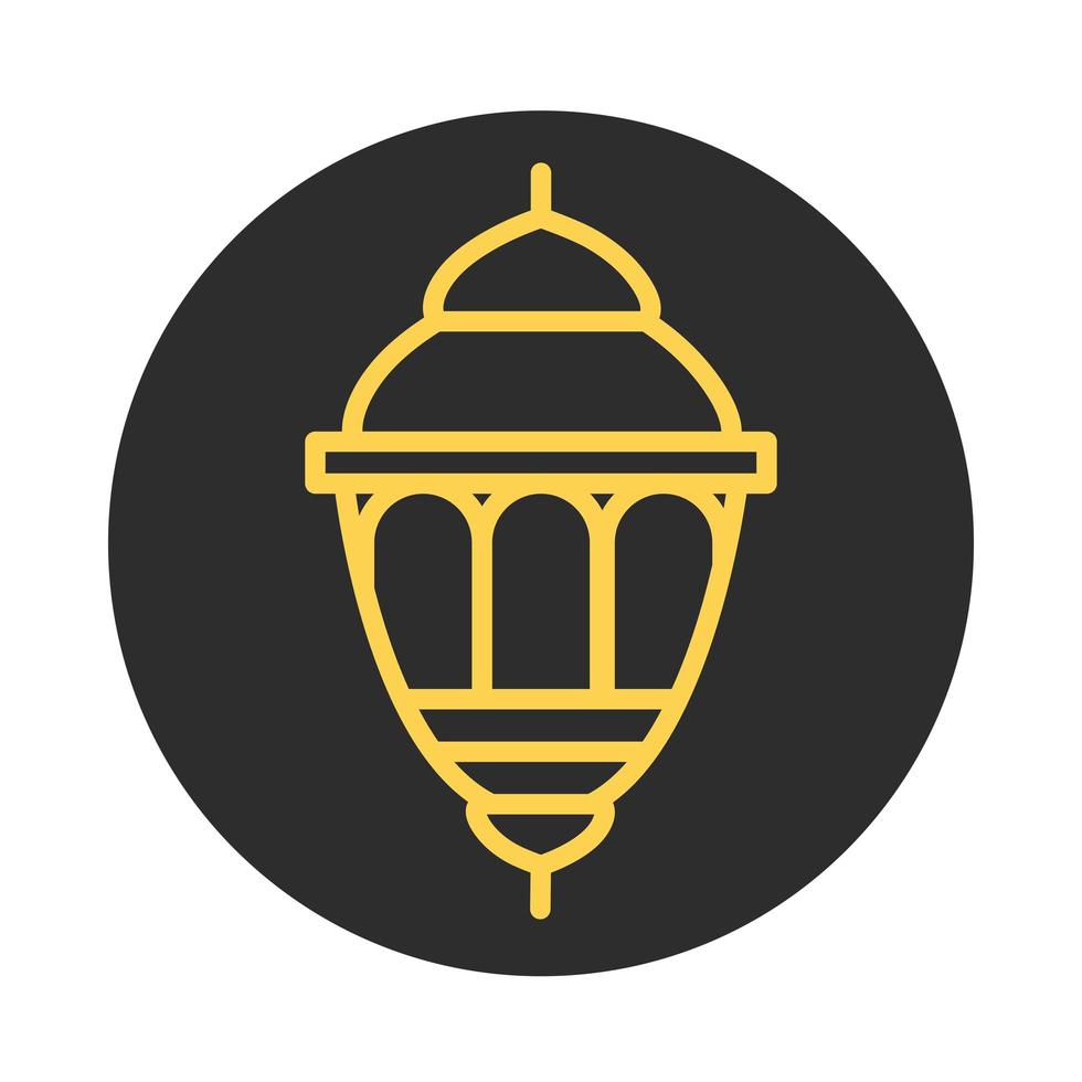 lantern ornament eid mubarak islamic religious celebration block and line icon vector