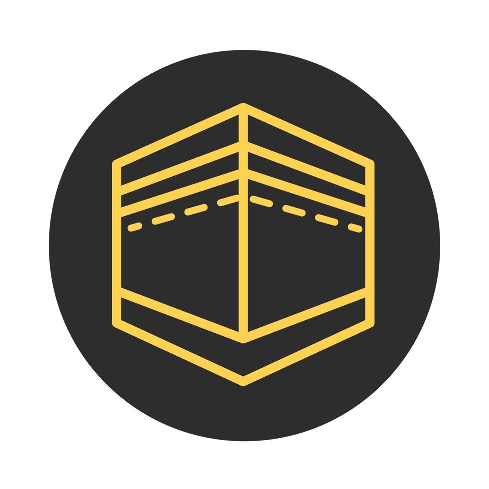 mecca pilgrimage eid mubarak arabic islamic celebration block and line icon vector