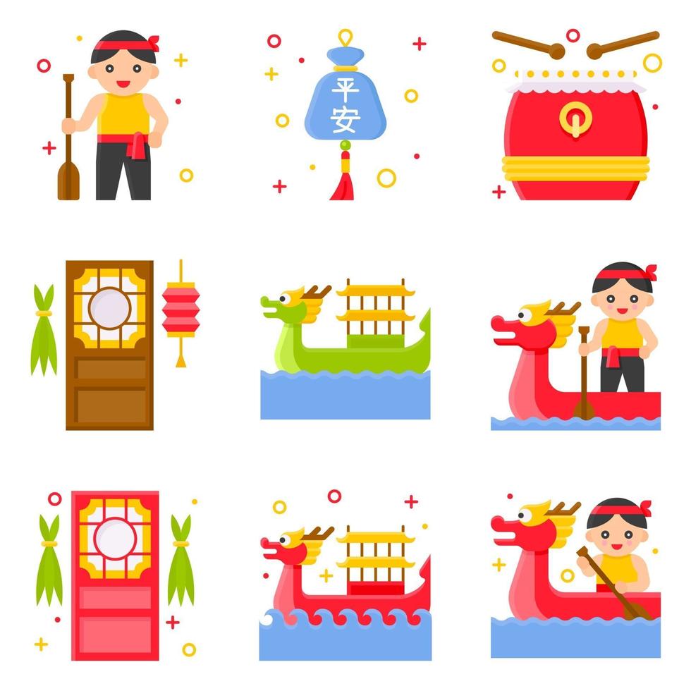 Dragon Boat festival related flat icon set 3 vector