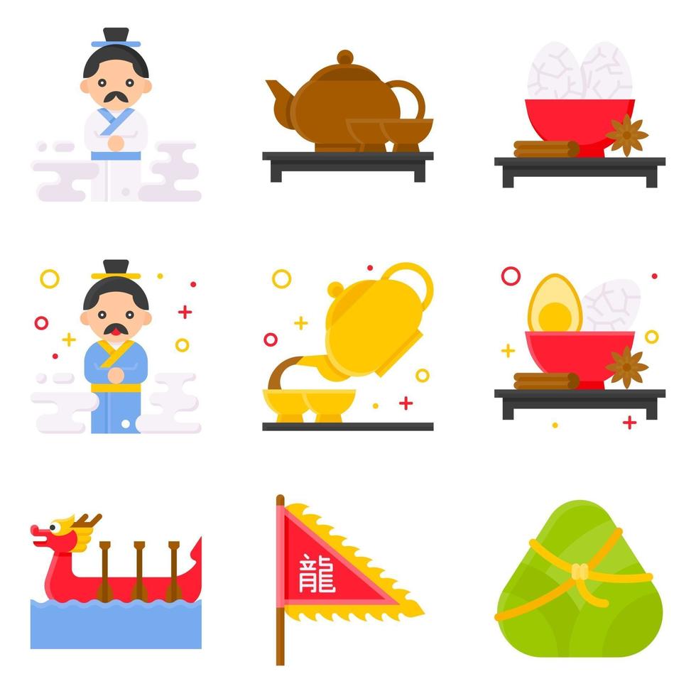 Dragon Boat festival related flat icon set vector