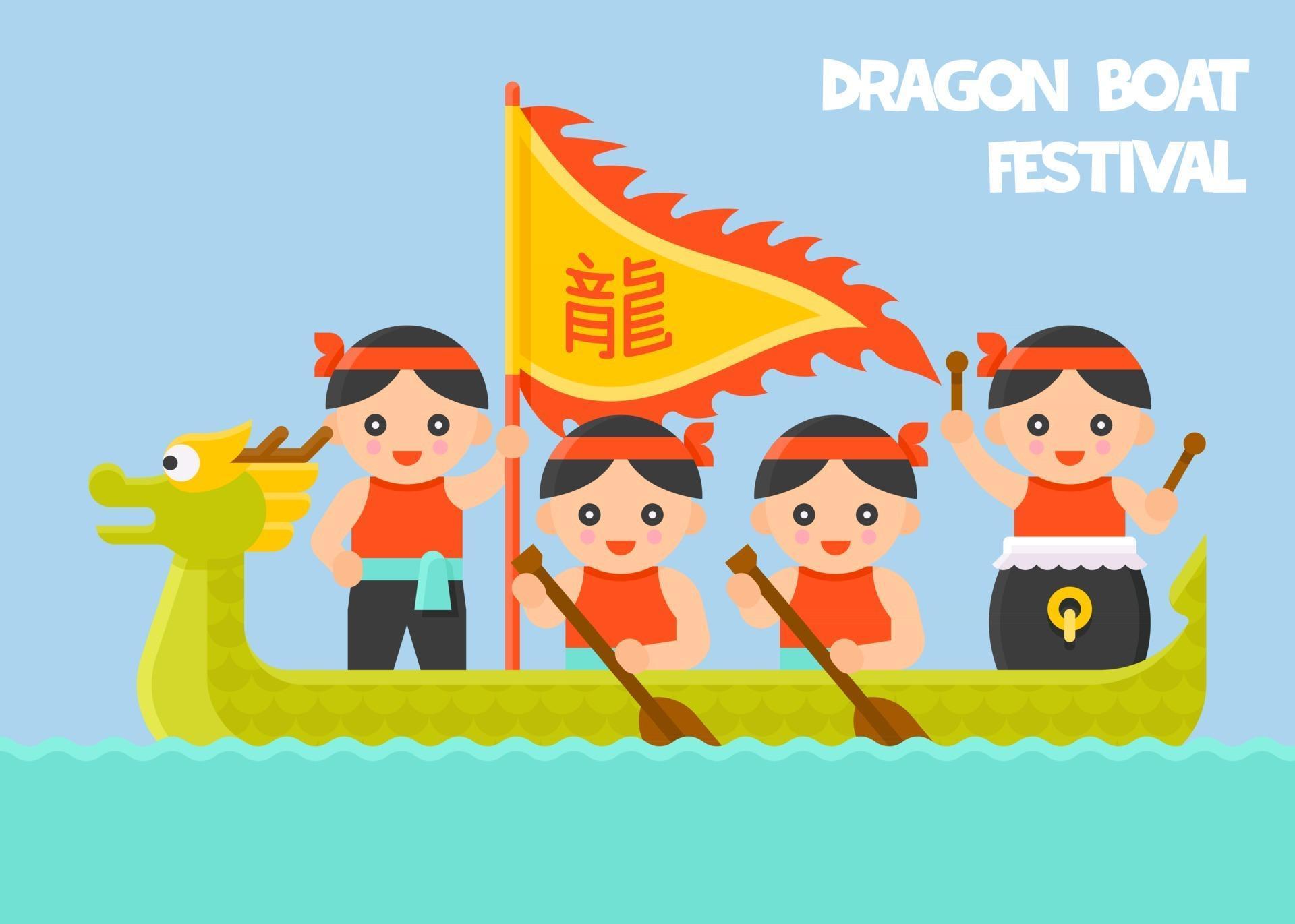 Dragon Boat paddling with Paddler and Drummer vector 2555217 Vector Art