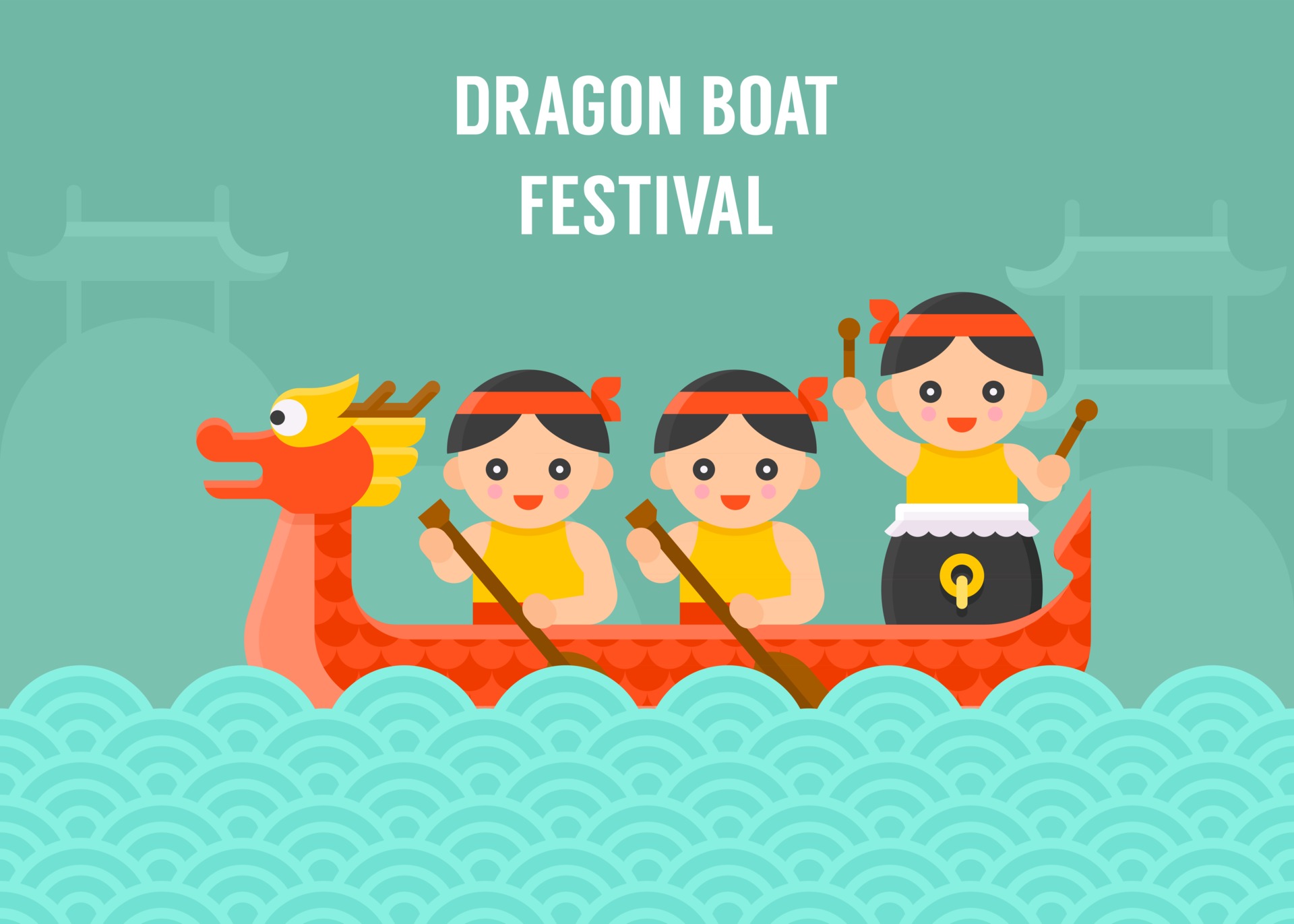 Dragon Boat paddling with Paddler and Drummer vector 2555219 Vector Art