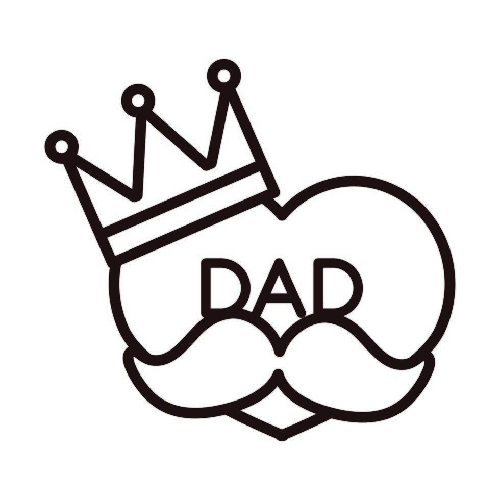 happy fathers day heart moustache and crown decoration celebration line style icon vector