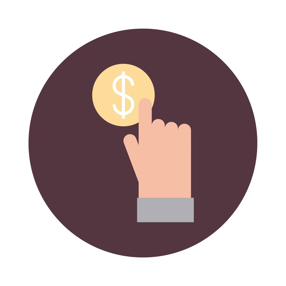 mobile banking hand touching money button block style icon vector