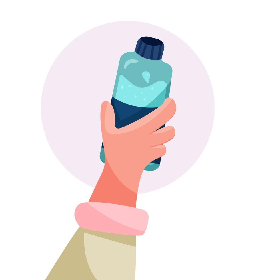 Hand and water bottle vector