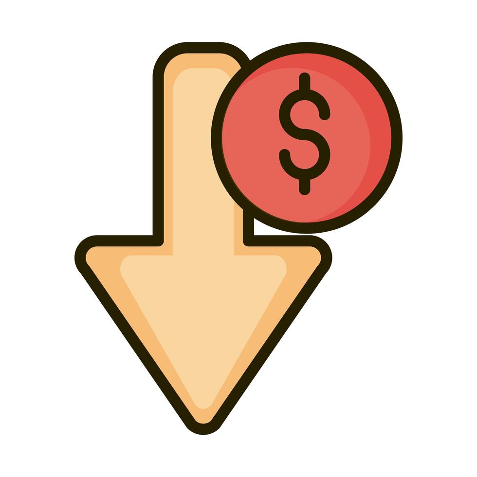 decrease money arrow financial business stock market line and fill icon vector